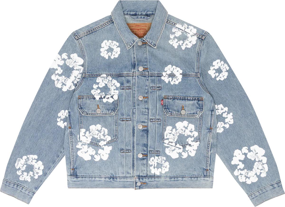 Denim Tears Type II Trucker Jacket ALL OVER WREATH LIGHT WASH - UN ATELIER