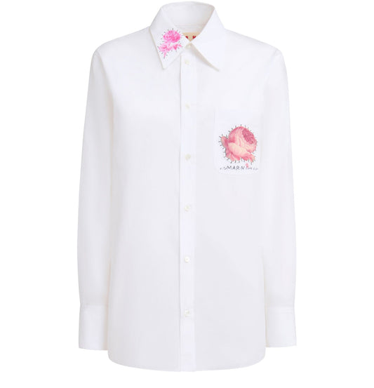 MARNI Organic poplin shirt with flower patches