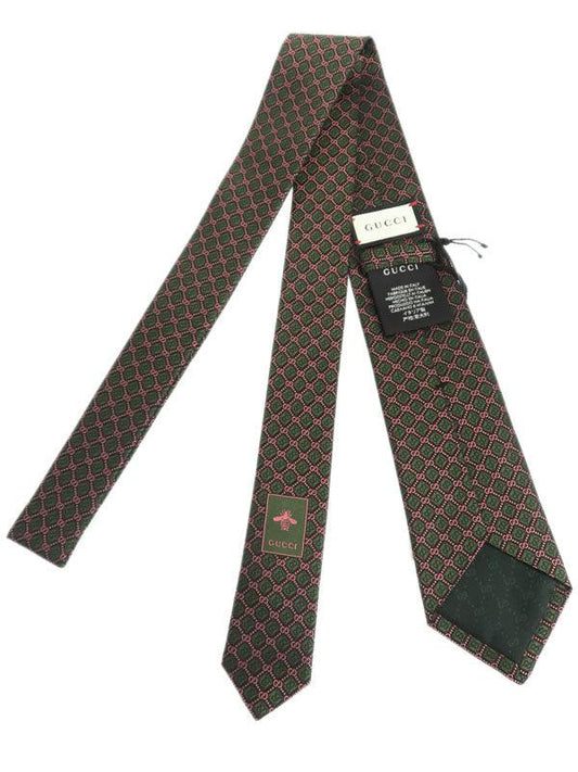 Gucci GG and Rhombus Motif Silk Tie in Pink and Green - UN ATELIER