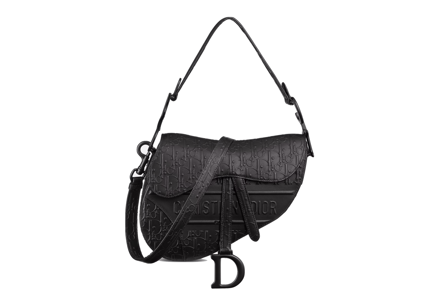 WOMEN DIOR BLACK SADDLE DIOR OBLIQUE DEBOSSED SMOOTH CALFSKIN BAG