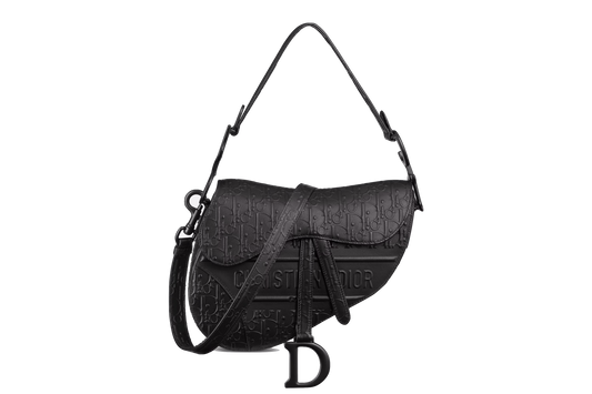 WOMEN DIOR BLACK SADDLE DIOR OBLIQUE DEBOSSED SMOOTH CALFSKIN BAG