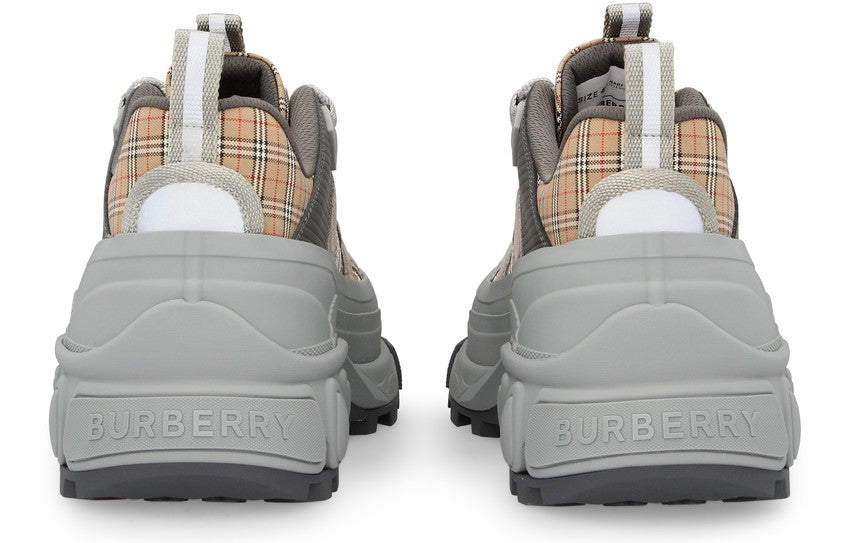 BURBERRY Check vintage printed and cotton sneakers