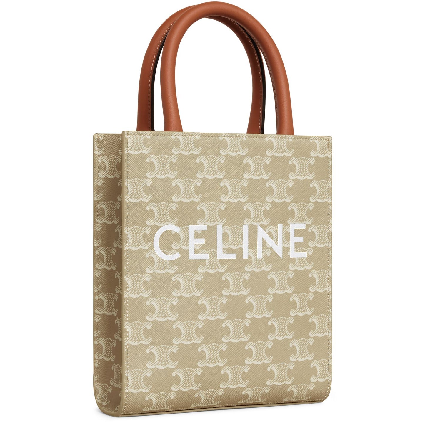 CELINE Mini cabas vertical en toile Triomphe et cuir de veau