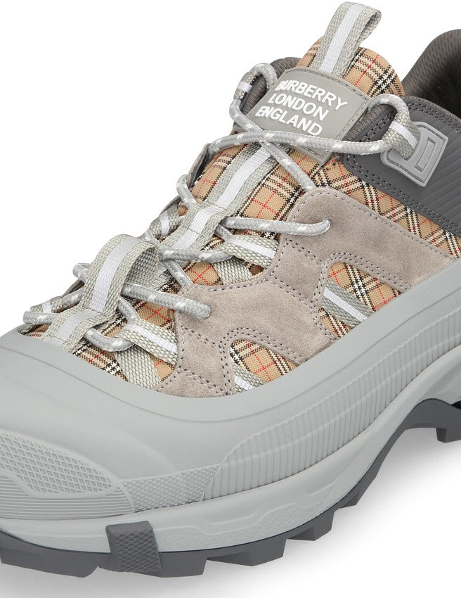 BURBERRY Check vintage printed and cotton sneakers