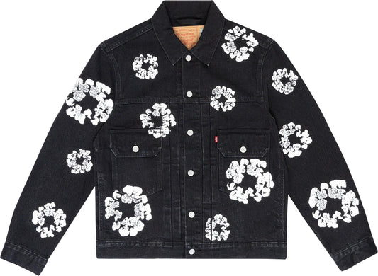 Denim Tears Type II Trucker Jacket ALL OVER WREATH BLACK