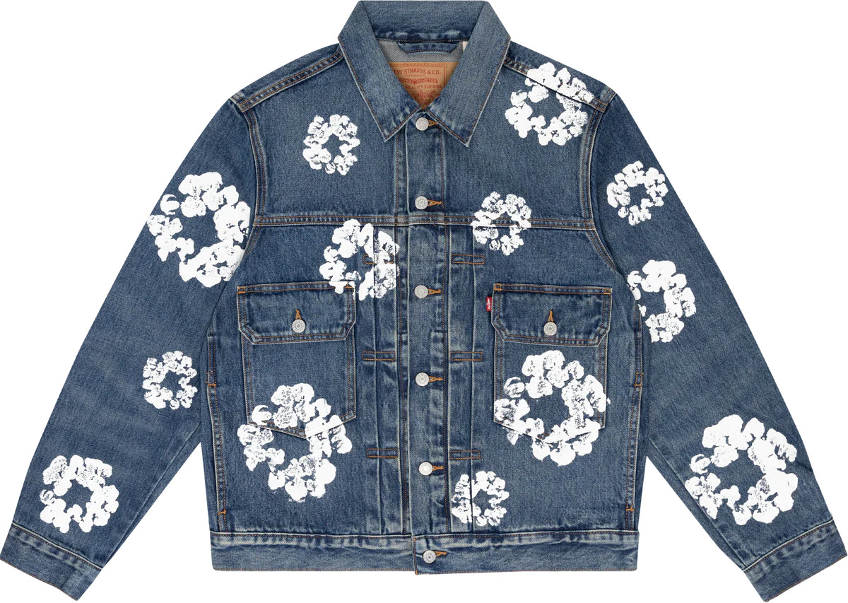 Veste camionneur Denim Tears Type II ALL OVER WREATH DARK WASH