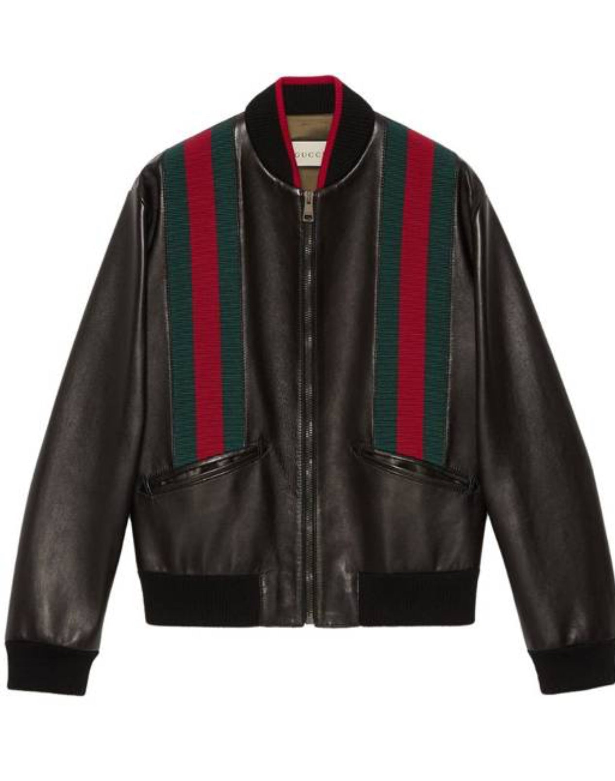 Gucci Lamb Web-Striped Leather Bomber Jacket