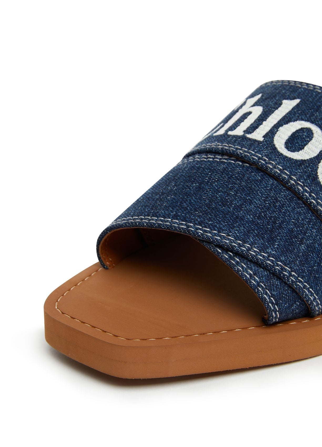 CHLOE Woody denim flat slides