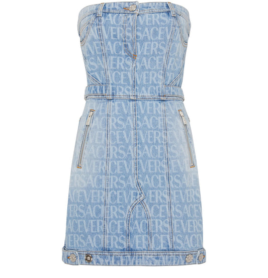 VERSACE Versace Allover strapless denim dress