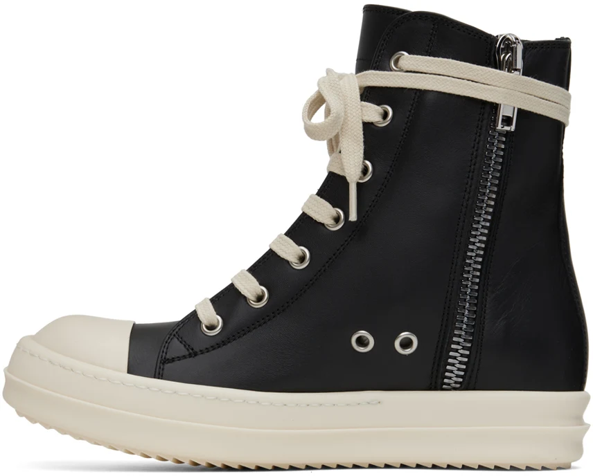 RICK OWENS Black Leather High Sneakers