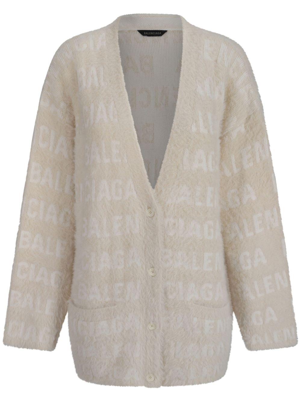 Balenciaga logo-jacquard faux-fur cardigan