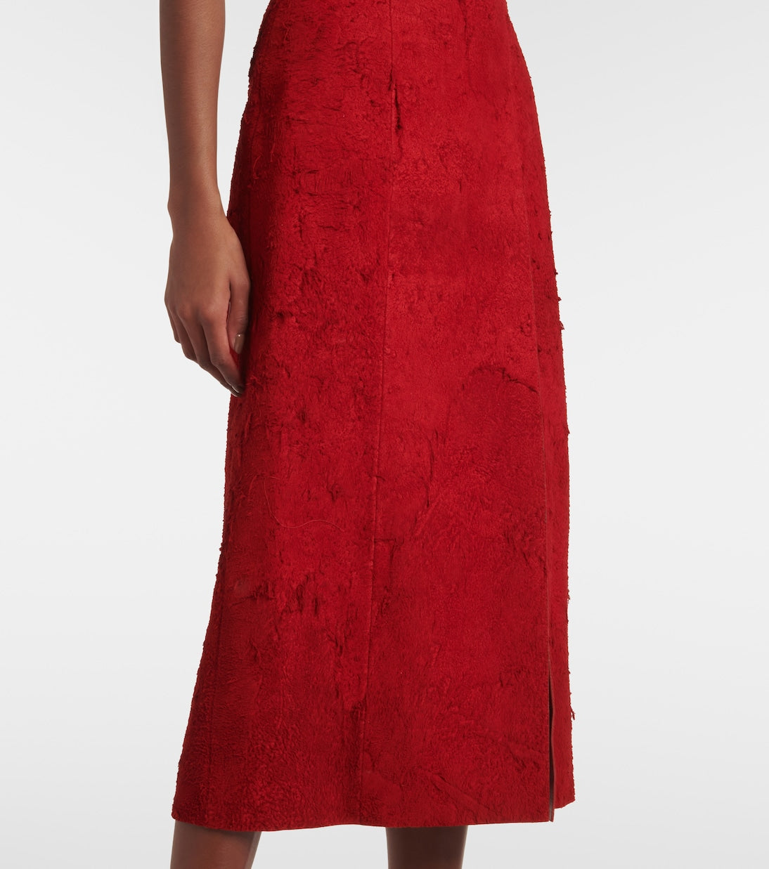 ALEXANDER MCQUEEN Distressed strapless suede midi dress