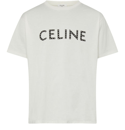 CELINE Loose Celine cotton jersey t-shirt with rhinestones