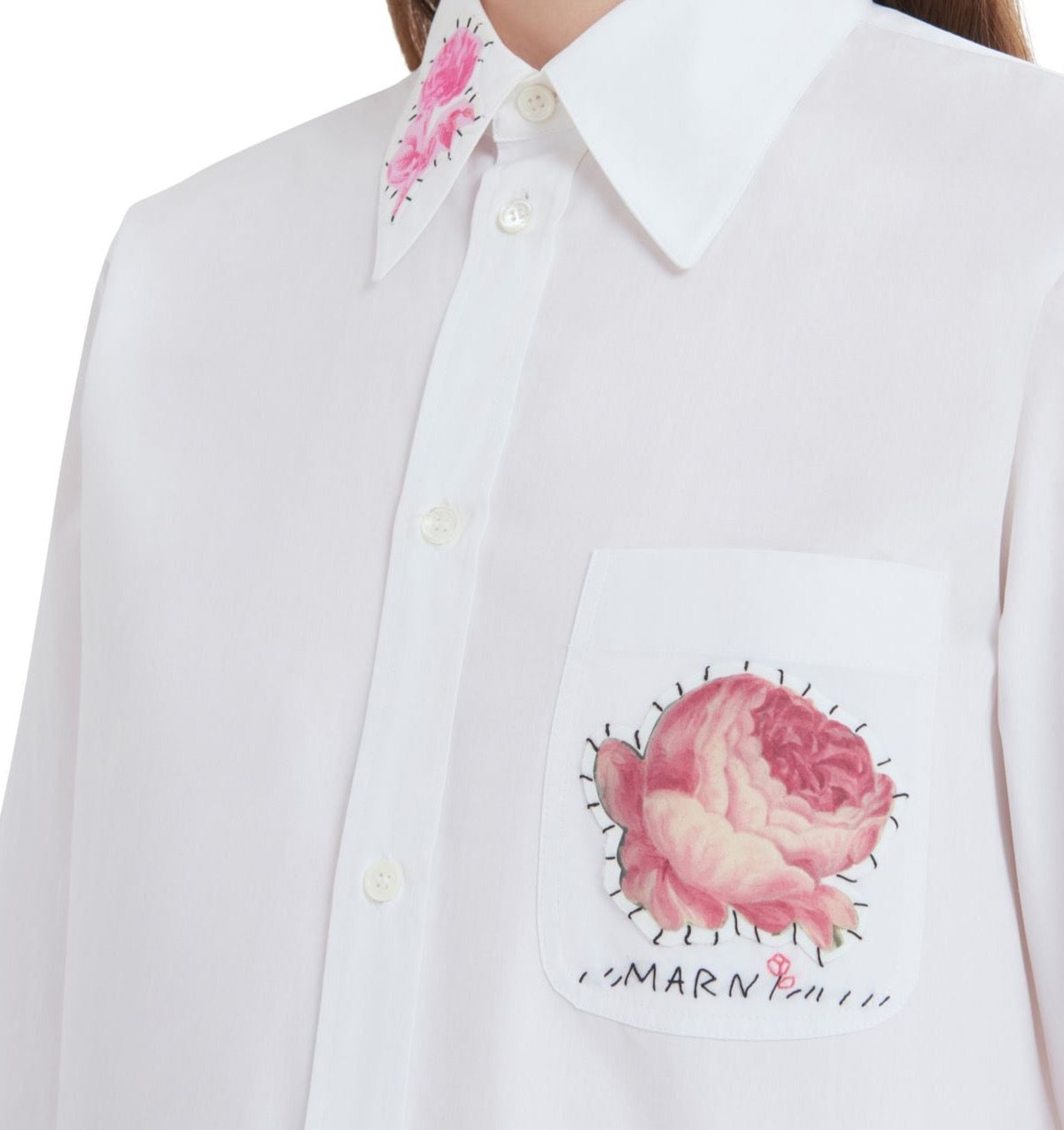 MARNI Organic poplin shirt with flower patches