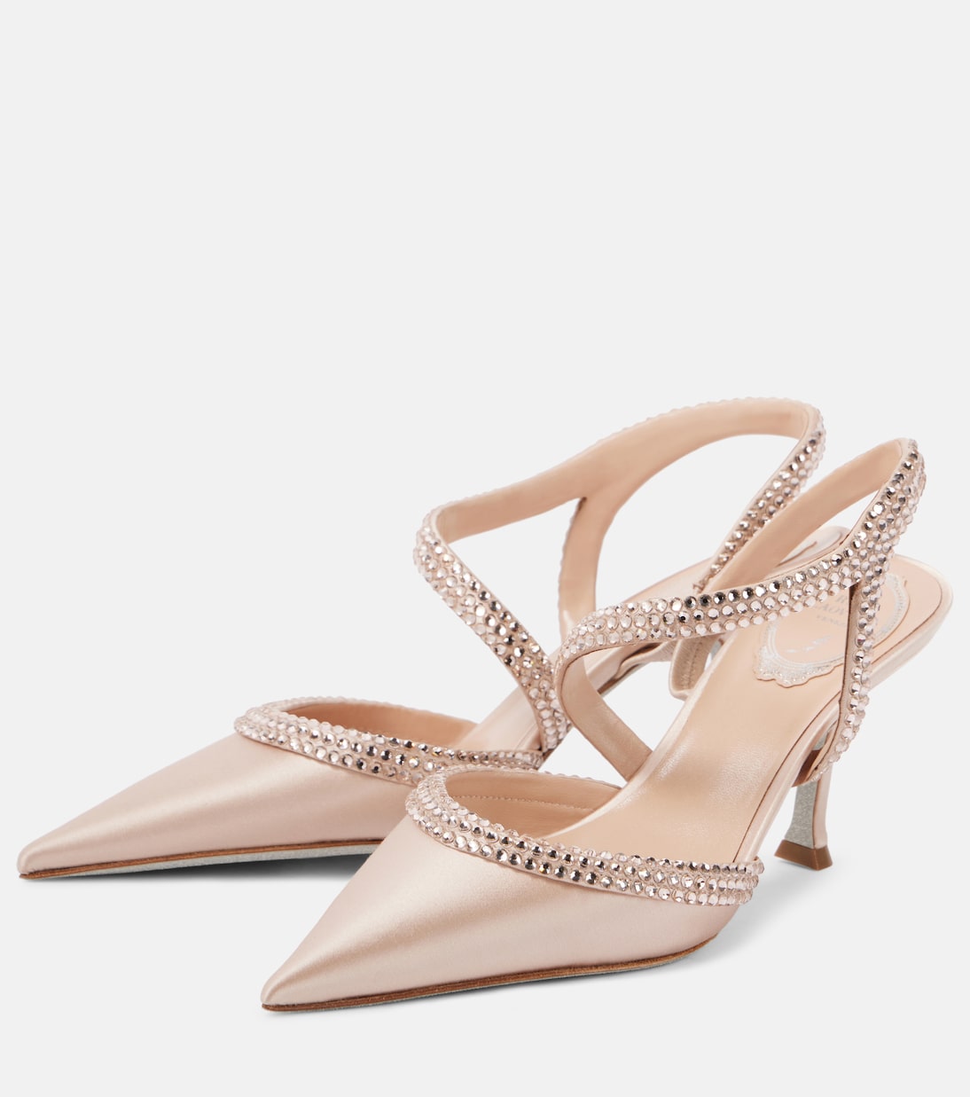 RENE CAOVILLA Lisa 80 embellished satin slingback pumps