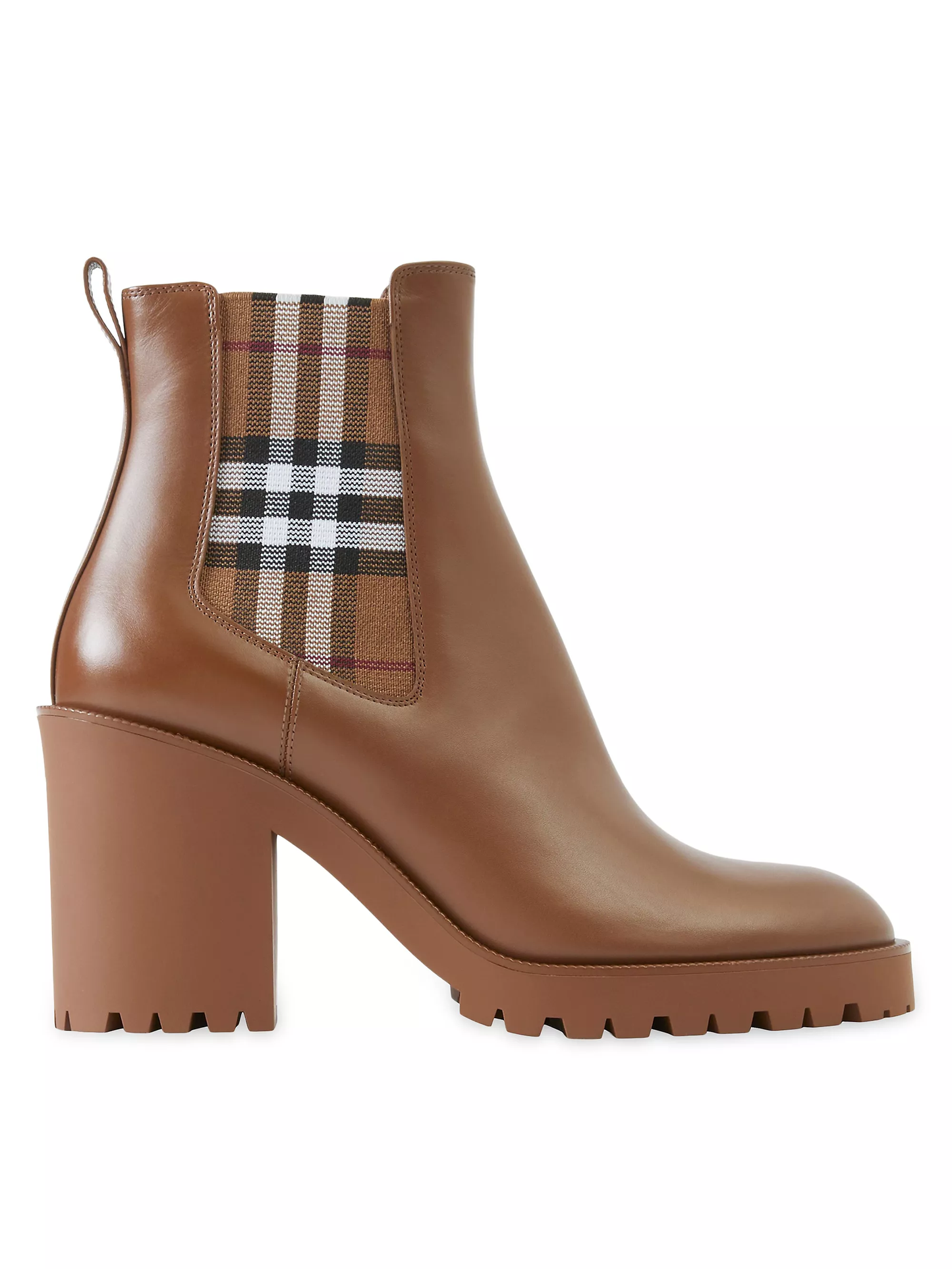 Burberry Check Panel Leather Ankle Boots