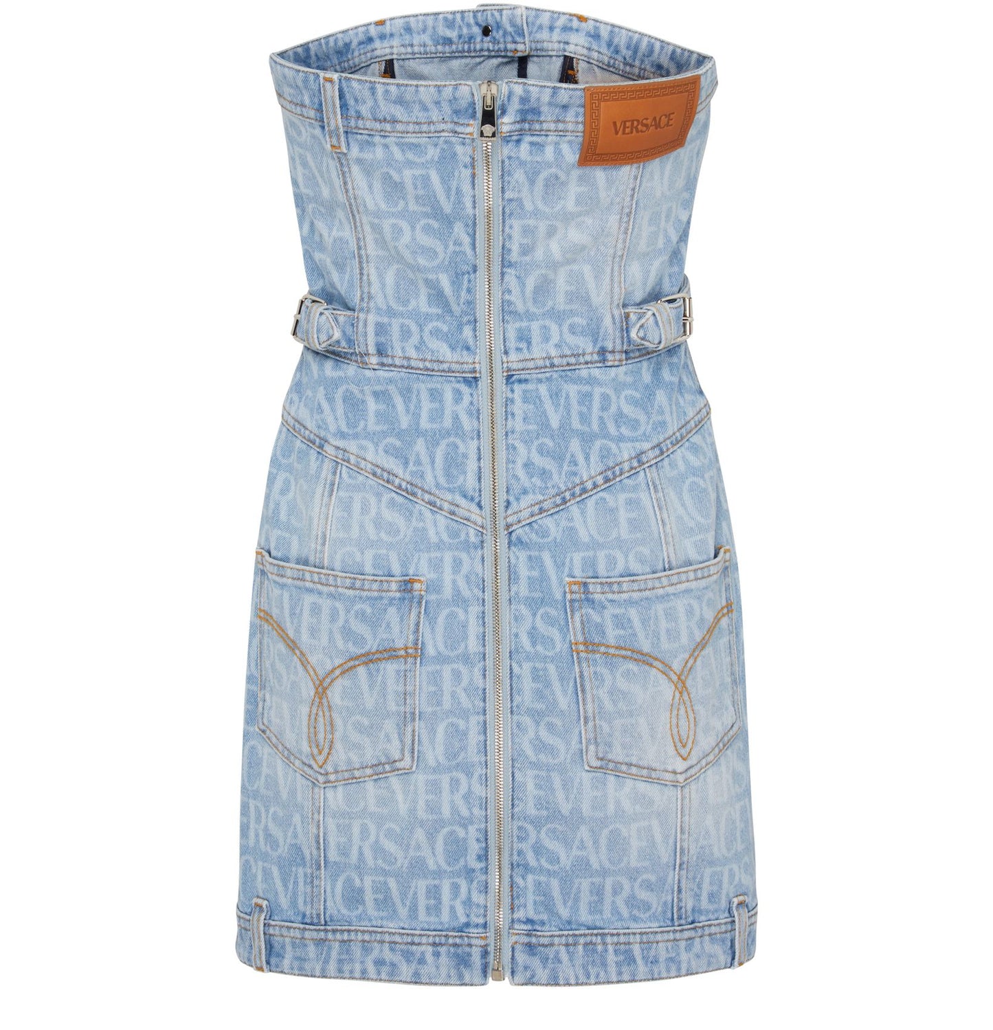 VERSACE Versace Allover strapless denim dress