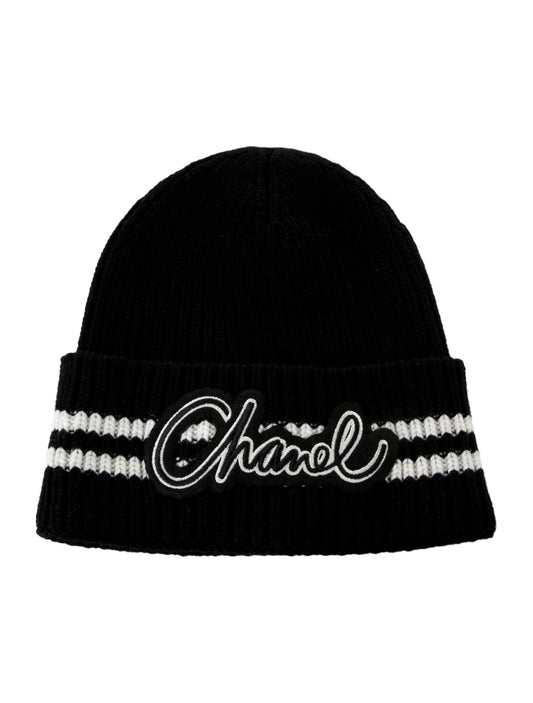 Chanel Cashmere Winter 24 Beanie Knit Black & White logo AAA410 B17819