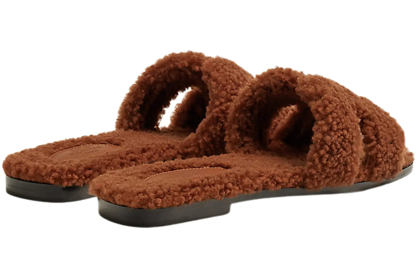 HERMES Woolskin Oran Sandals  Cognac