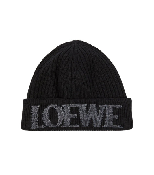 Loewe Logo ribbed-knit wool-blend beanie