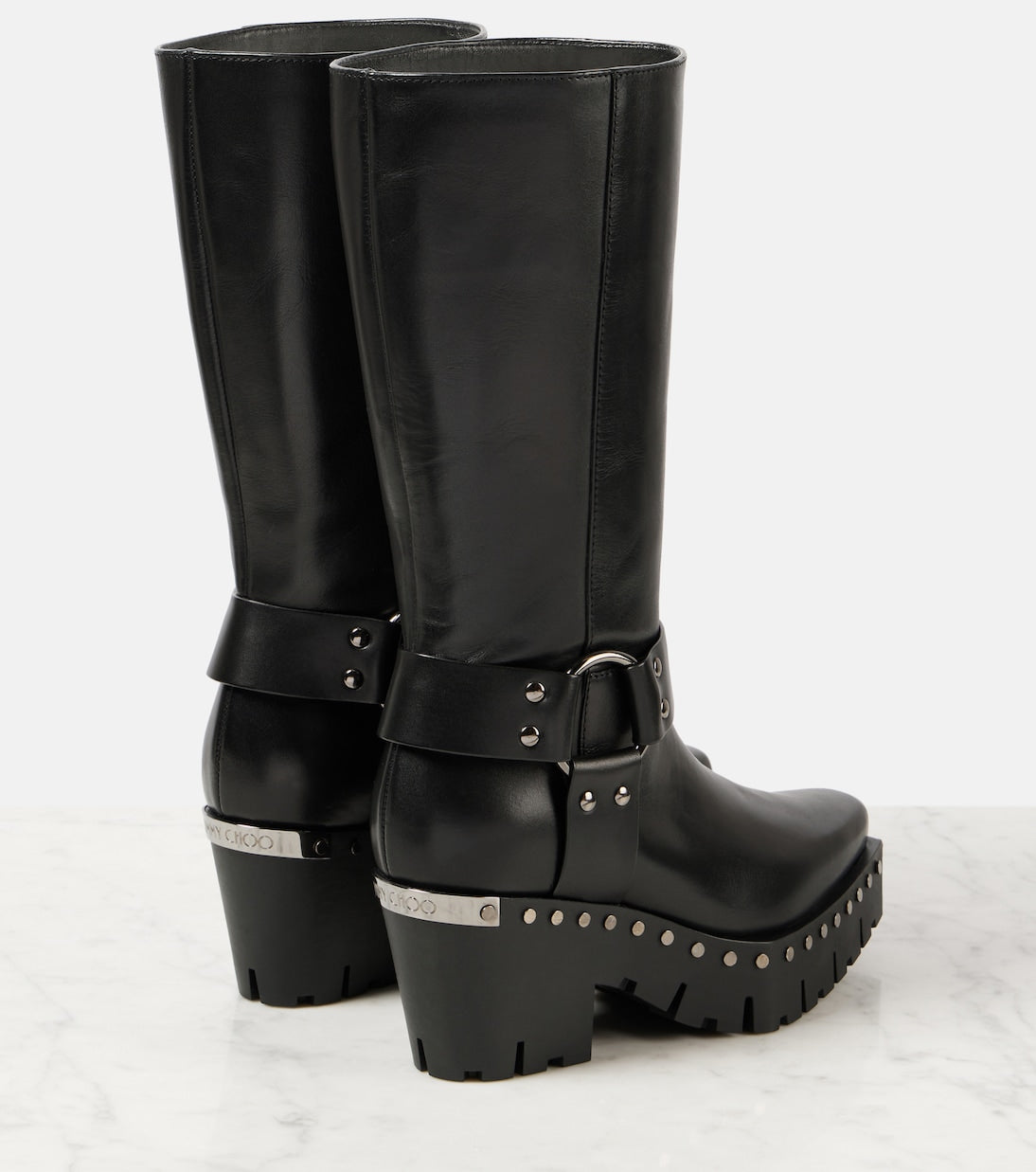 JIMMY CHOO Quinn 75 studded leather biker boots