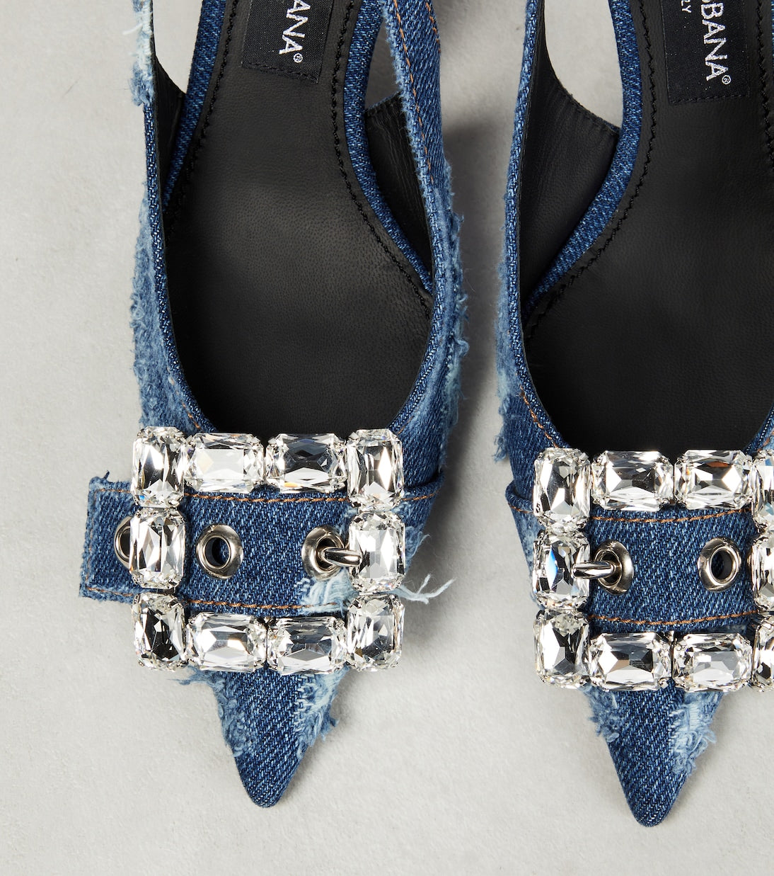 DOLCE&GABBANA Embellished denim slingback pumps