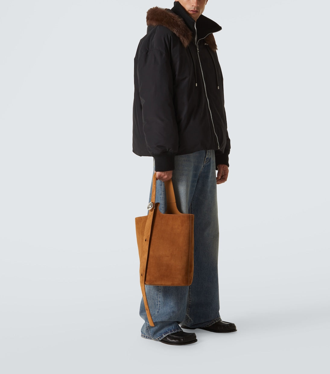 Loewe Shearling-trimmed cotton-blend jacket