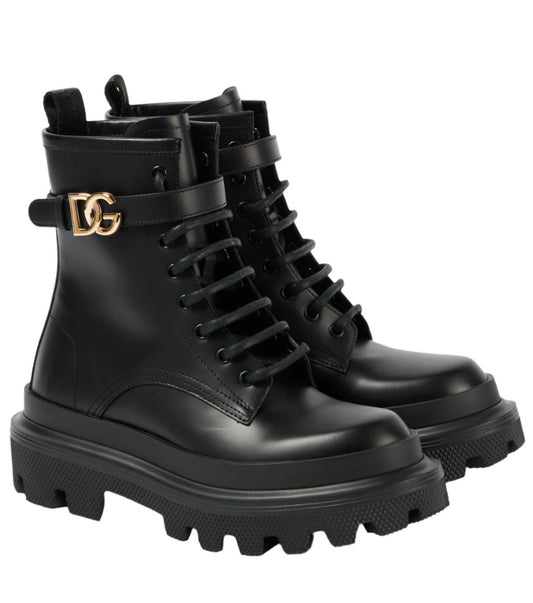 DOLCE&GABBANA Logo leather combat boots - UN ATELIER