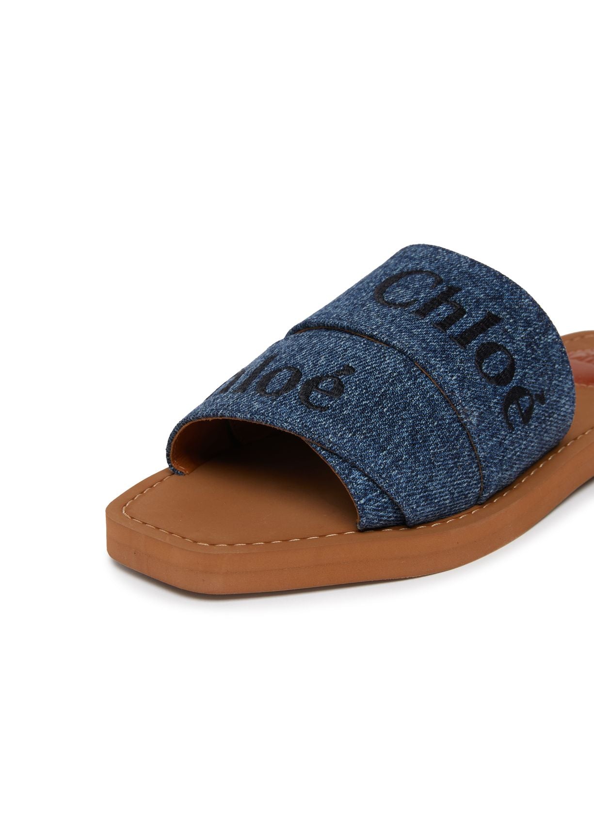 CHLOE Woody denim flat slides