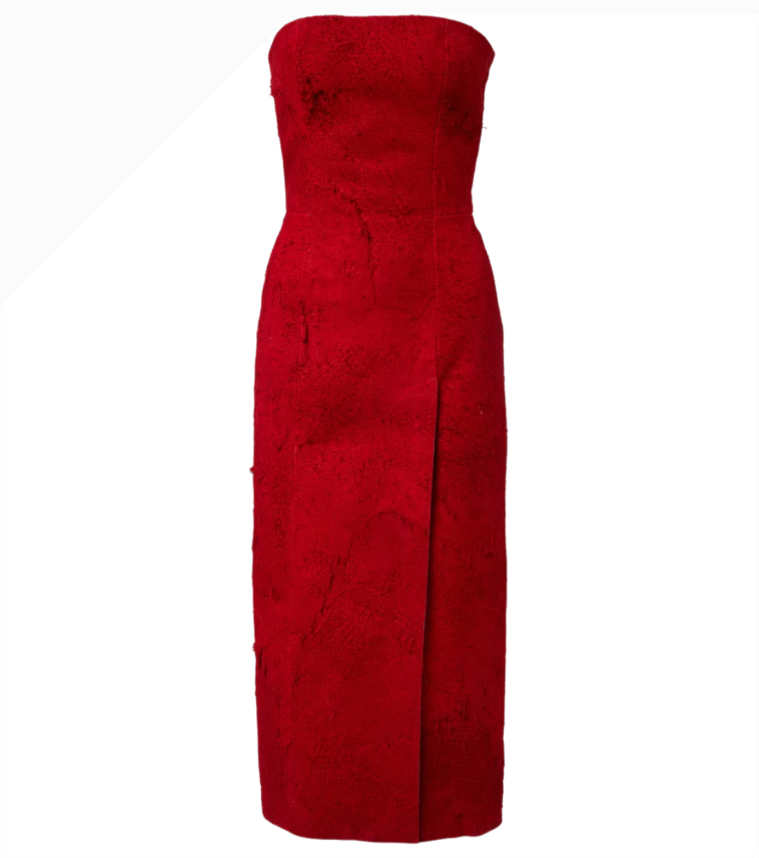 ALEXANDER MCQUEEN Distressed strapless suede midi dress