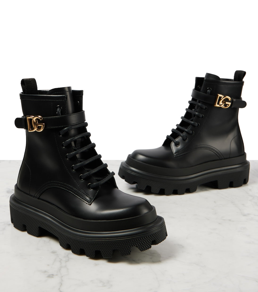 DOLCE&GABBANA Logo leather combat boots