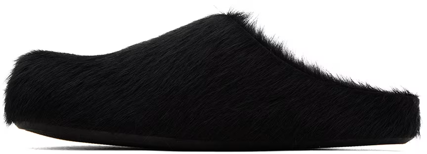 Marni Slip-on Black long haircalfskin Fussbett sabot Mules