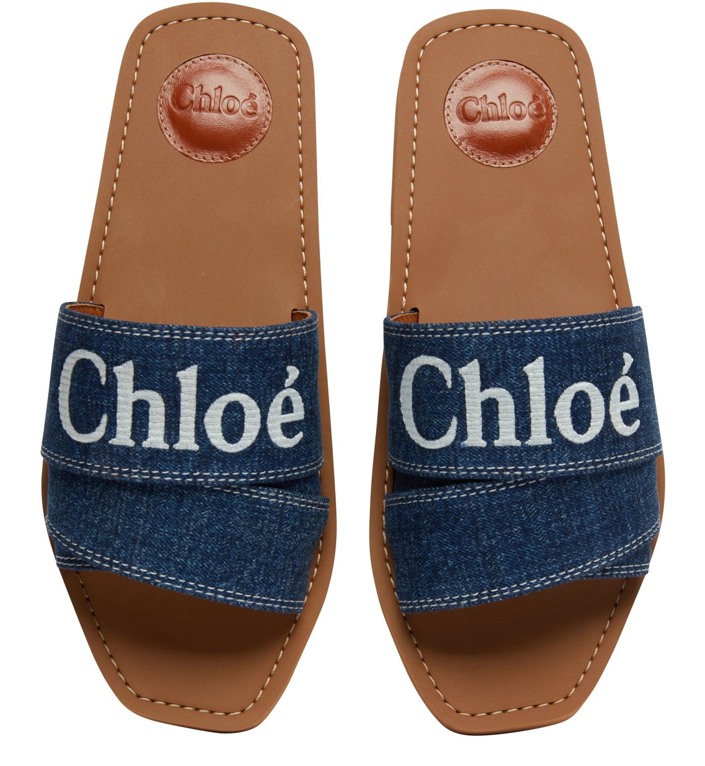 CHLOE Woody denim flat slides