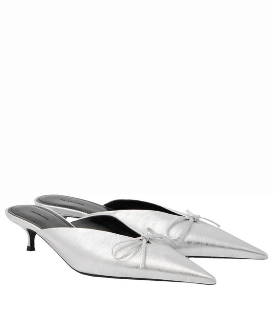 BALENCIAGA Knife Bow 40 metallic leather mules