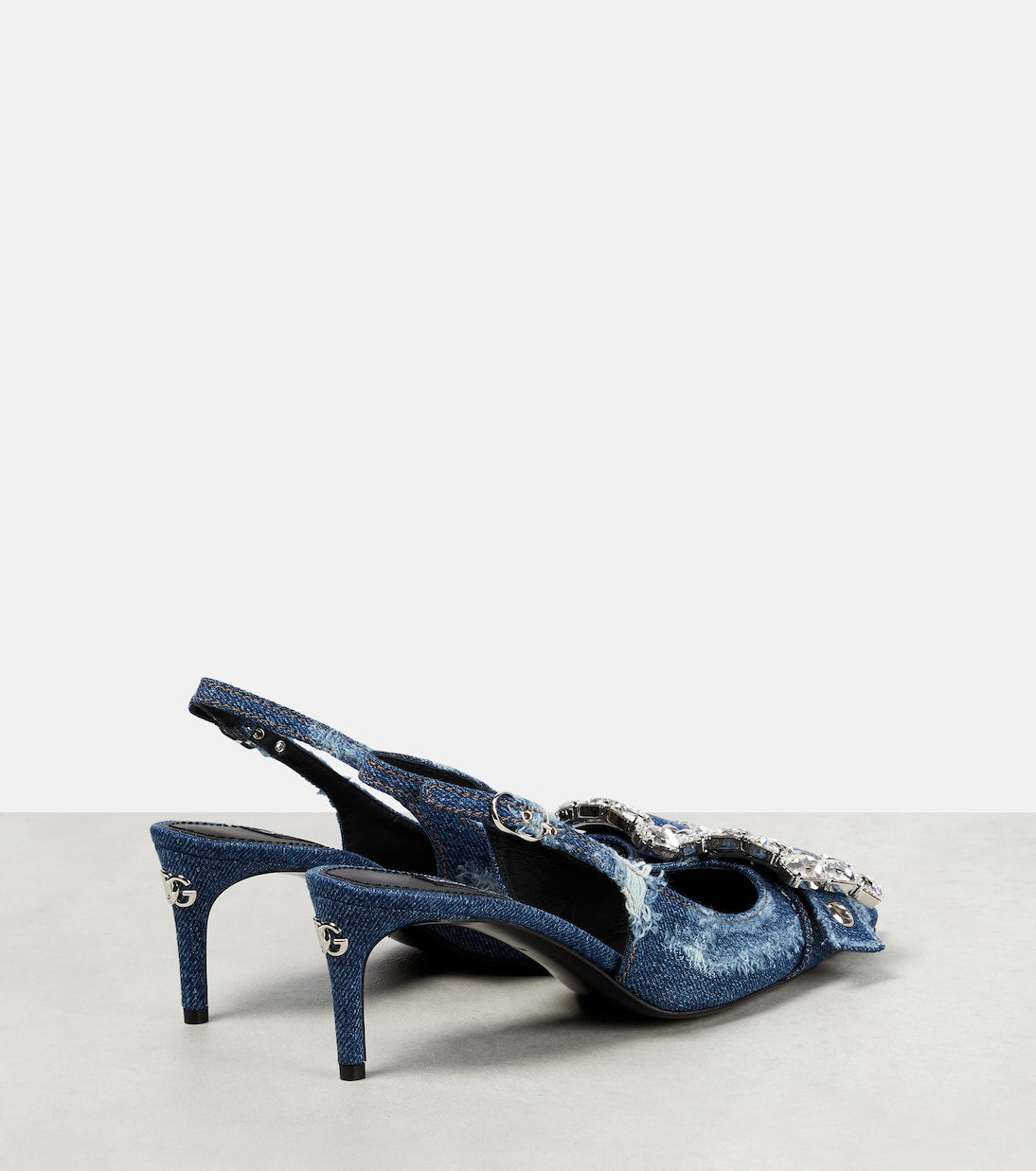 DOLCE&GABBANA Embellished denim slingback pumps