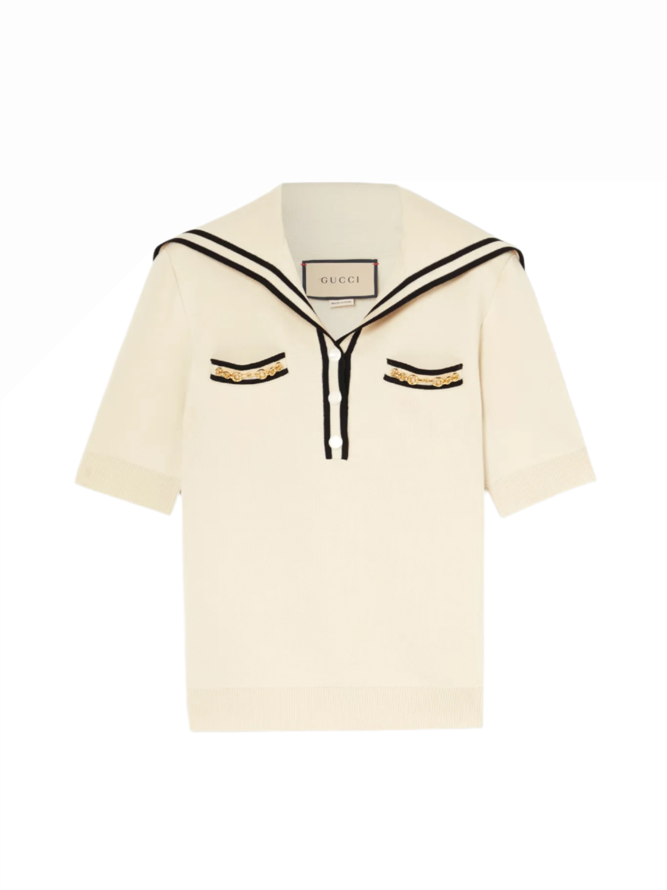 GUCCI Embellished striped wool-piqué polo shirt