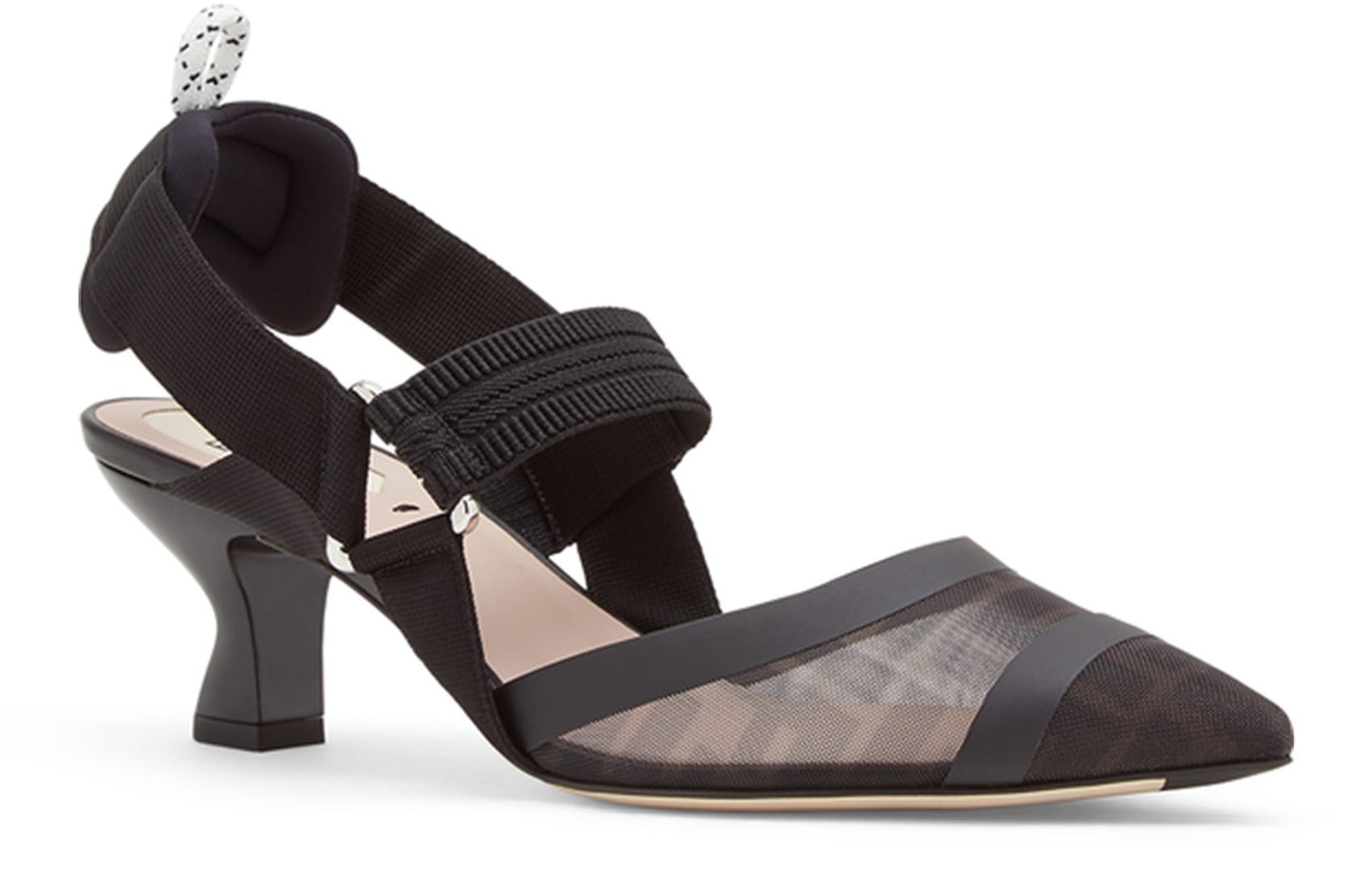 FENDI Black leather and mesh slingbacks with medium heel