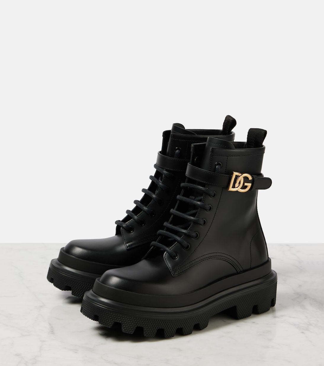 DOLCE&GABBANA Logo leather combat boots