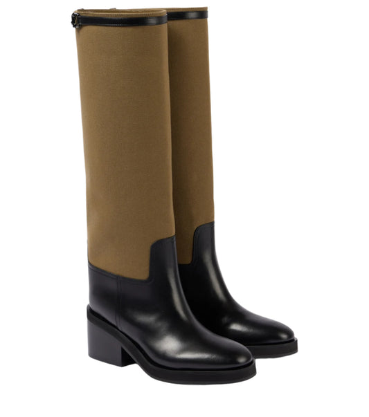 JIMMY CHOO Yasmin leather and canvas knee-high boots