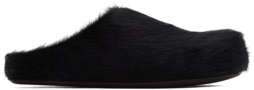 Marni Slip-on Black long haircalfskin Fussbett sabot Mules