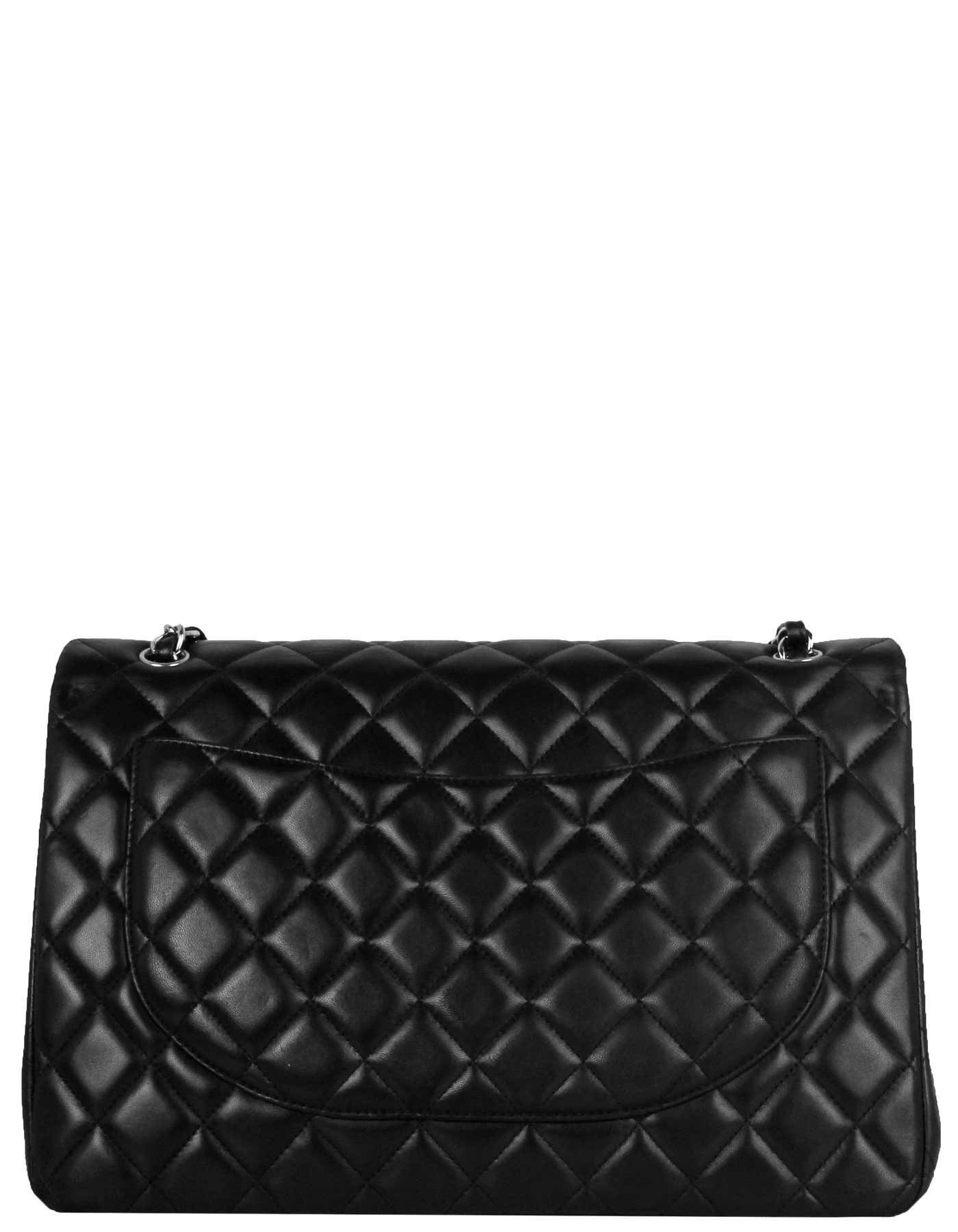 Chanel Black Lambskin Leather Quilted Double Flap Maxi Bag