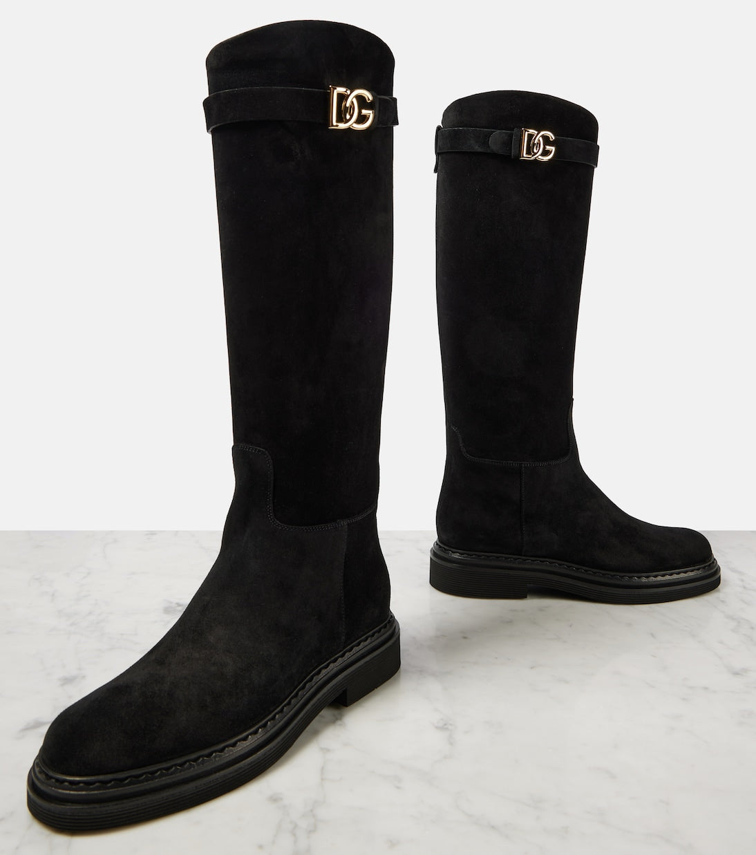 DOLCE&GABBANA Logo suede knee-high boots