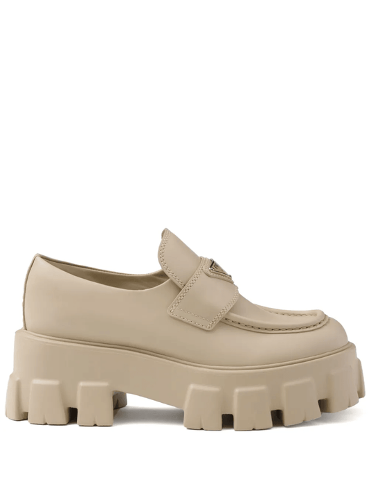 Prada Monolith  sand beige triangle-logo loafers