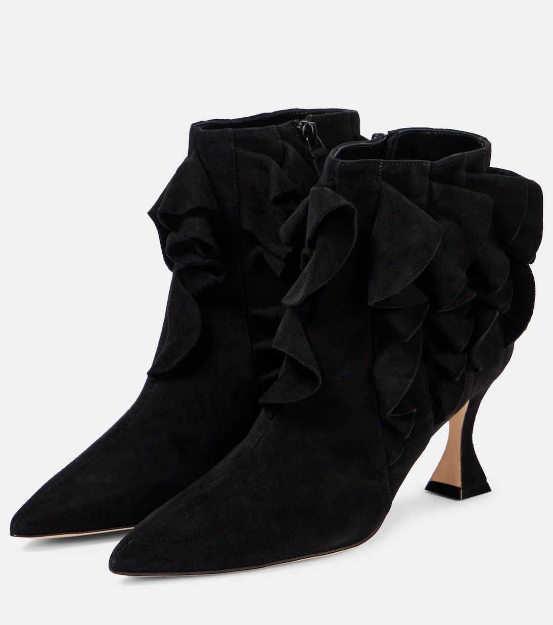 MANOLO BLAHNIK Pompa ruffled suede ankle boots