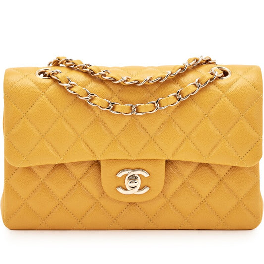 CHANEL CLASSIC Small Flap Caviar Yellow / Mustard Bag