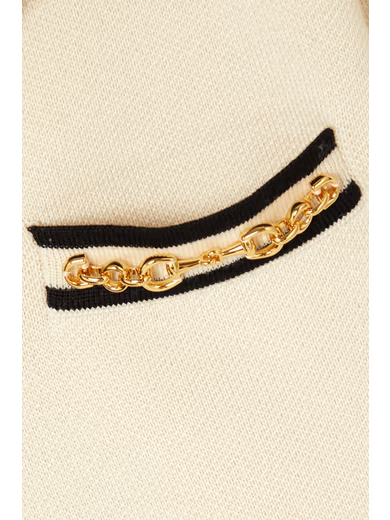 GUCCI Embellished striped wool-piqué polo shirt