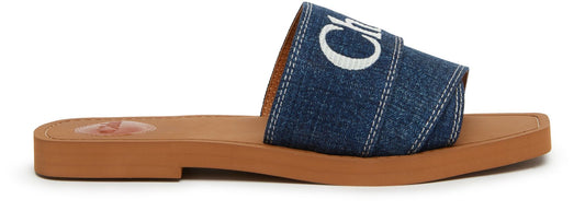 CHLOE Woody denim flat slides