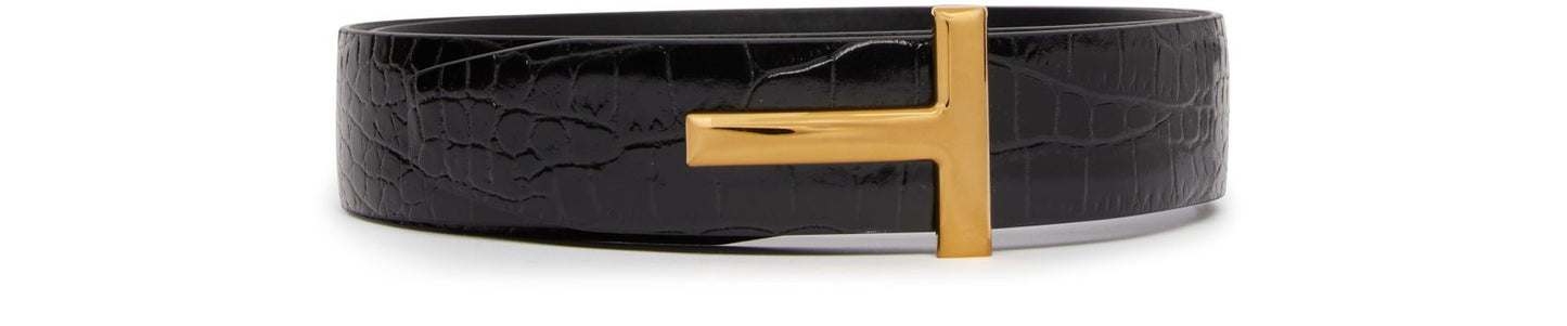 TOM FORD Reversible crocodile embossed T belt