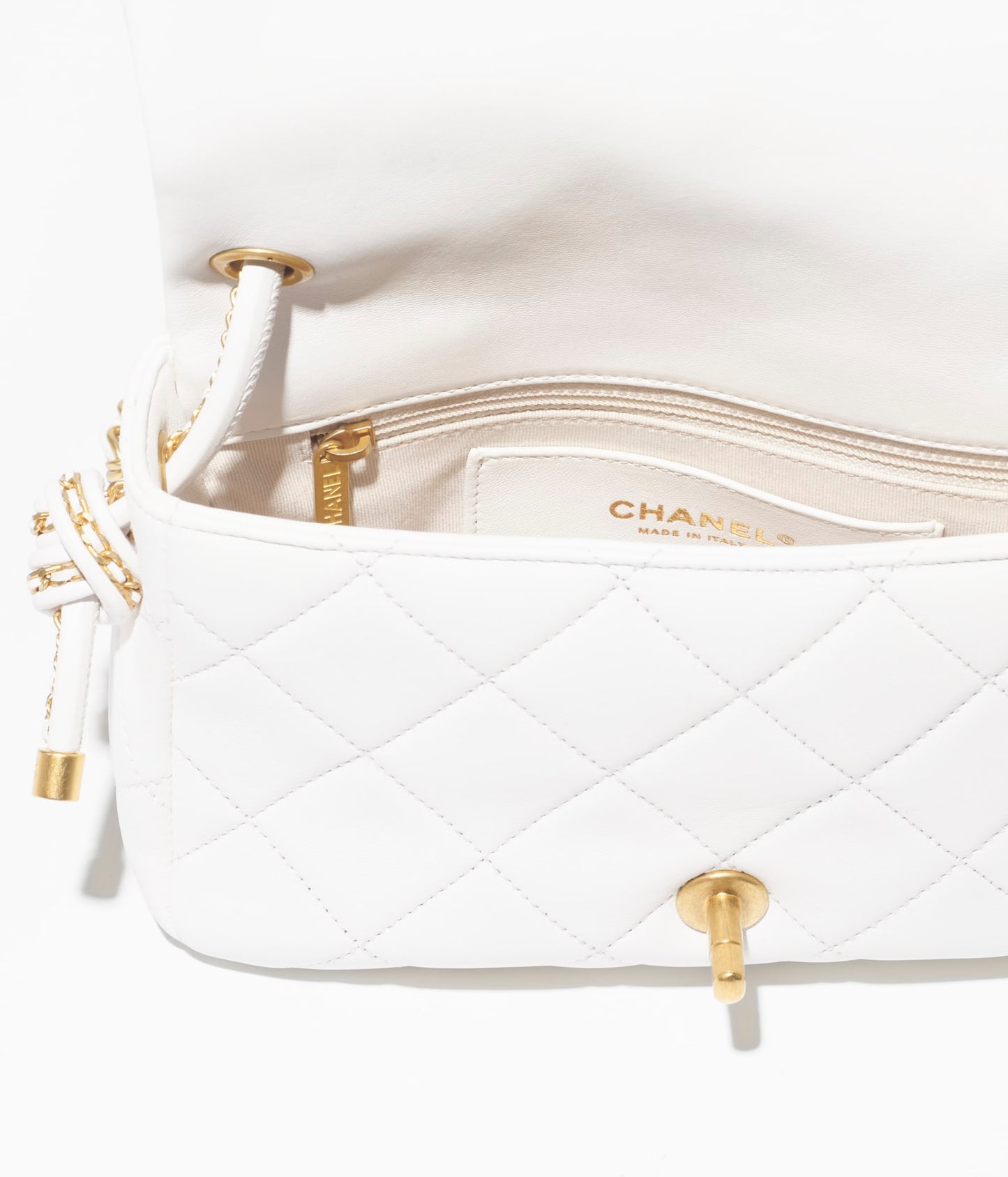 Chanel Top Handle Flap Bag Lambskin & Gold Metal White