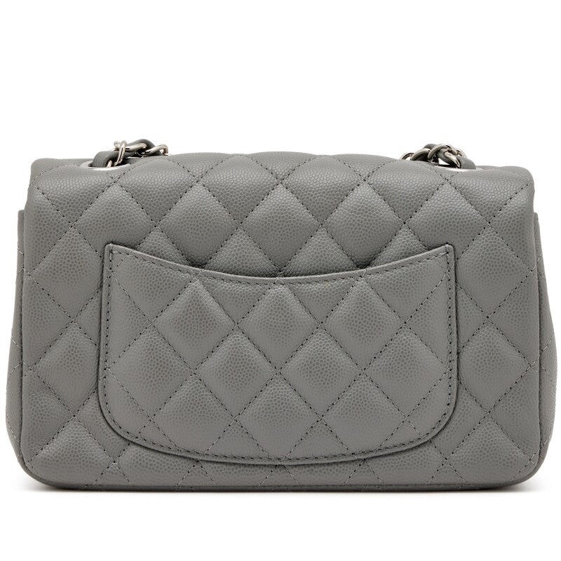 Chanel Grey Quilted Caviar Mini Classic Flap Silver Hardware Bag